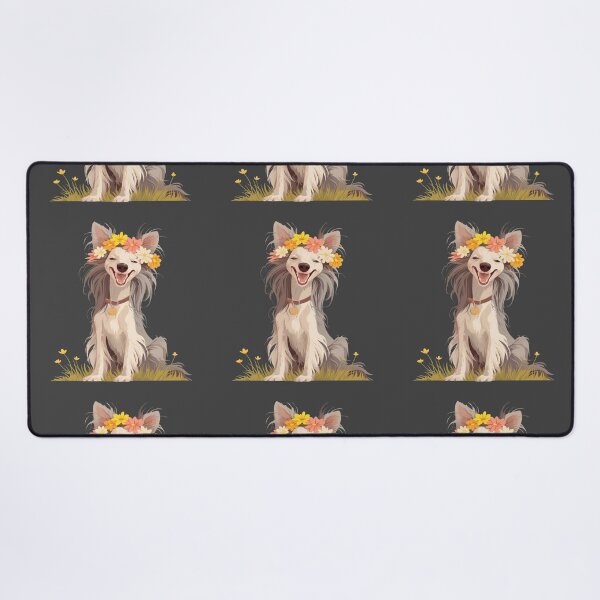 Item preview, Chinese crested puppy dog with a flower crown designed and sold by MendaciousMina.