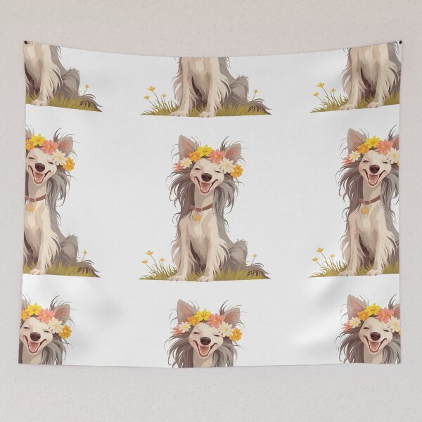 Item preview, Chinese crested puppy dog with a flower crown designed and sold by MendaciousMina.