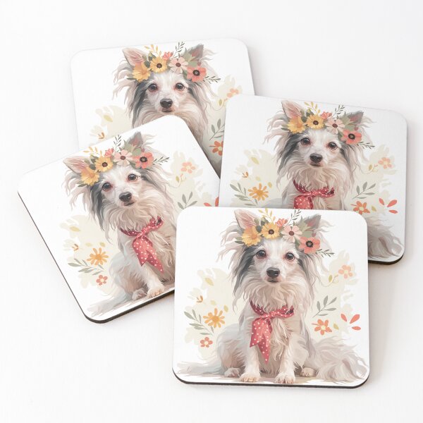 Item preview, Chinese crested puppy dog with a flower crown designed and sold by MendaciousMina.