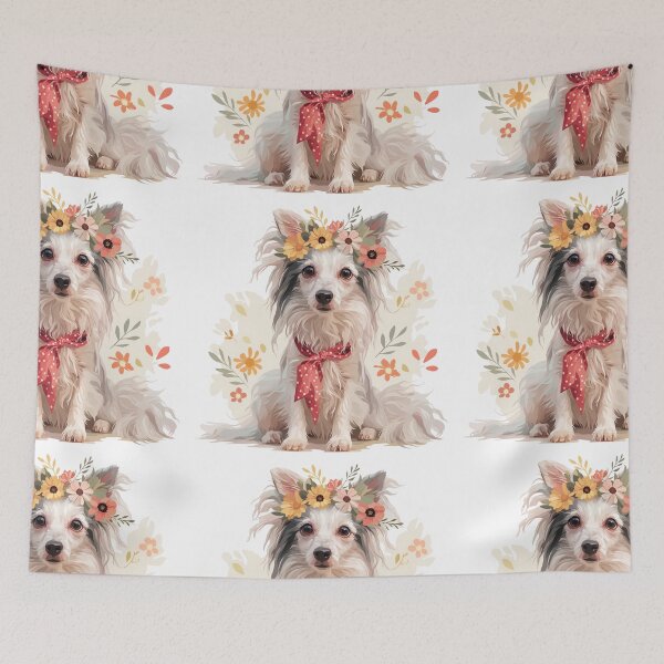 Item preview, Chinese crested puppy dog with a flower crown designed and sold by MendaciousMina.