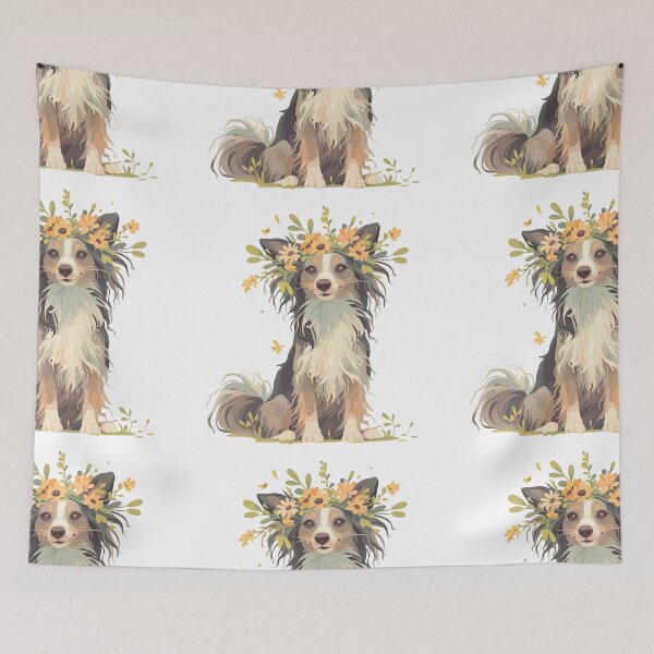 Item preview, Chinese crested puppy dog with a flower crown designed and sold by MendaciousMina.