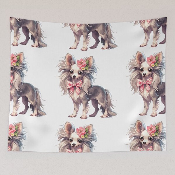 Item preview, Chinese crested puppy dog with a flower crown designed and sold by MendaciousMina.