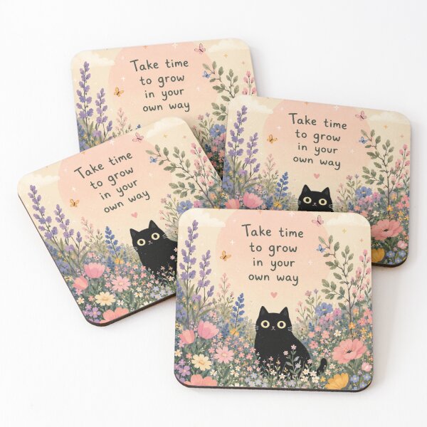 Item preview, Take Time to Grow in Your Own Way – Cute Black Cat Floral Motivational Quote designed and sold by senne.mommens@gmail.com.
