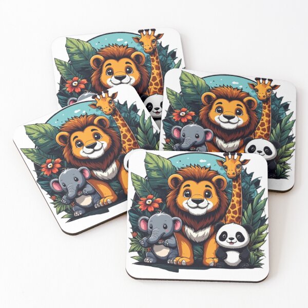Item preview, Cute Jungle Animals Cartoon – Lion, Giraffe, Elephant & Panda Illustration designed and sold by PrintforDesign.