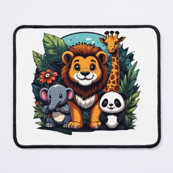 Item preview, Cute Jungle Animals Cartoon – Lion, Giraffe, Elephant & Panda Illustration designed and sold by PrintforDesign.
