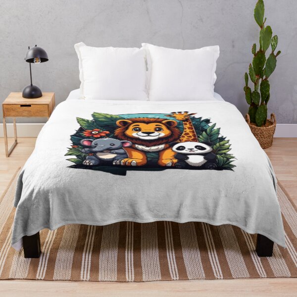 Item preview, Cute Jungle Animals Cartoon – Lion, Giraffe, Elephant & Panda Illustration designed and sold by PrintforDesign.