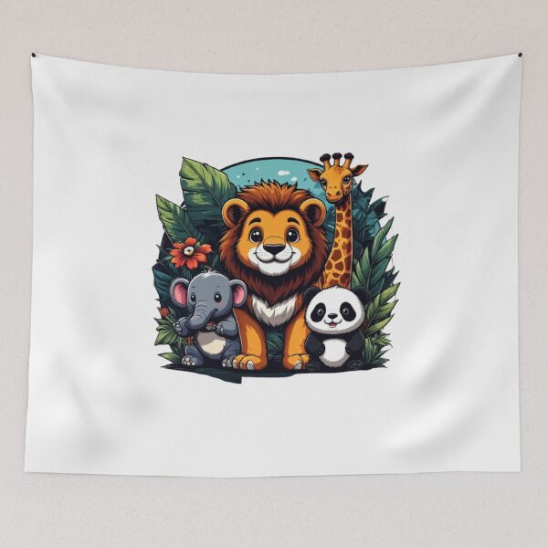 Item preview, Cute Jungle Animals Cartoon – Lion, Giraffe, Elephant & Panda Illustration designed and sold by PrintforDesign.
