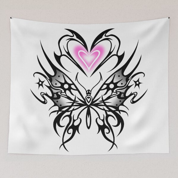 Item preview, Butterfly with neon pink heart, tribal cybergoth sigilism designed and sold by Tribalgothss.