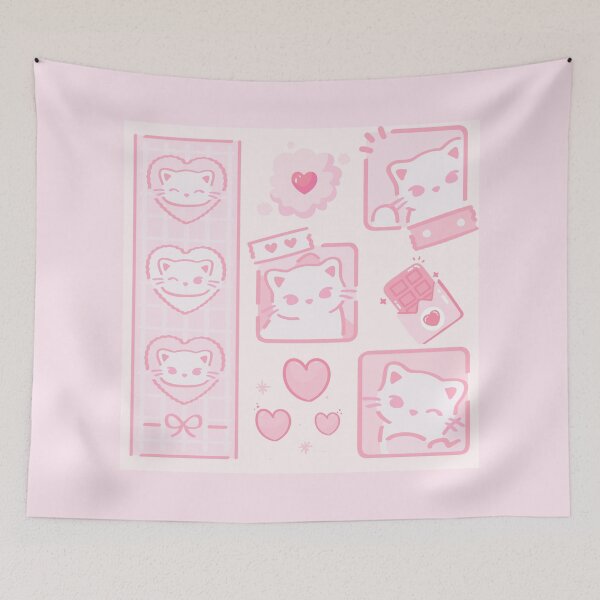 Item preview, Cute Kawaii Pink Cat Aesthetic Collage designed and sold by Cherry Emporium.