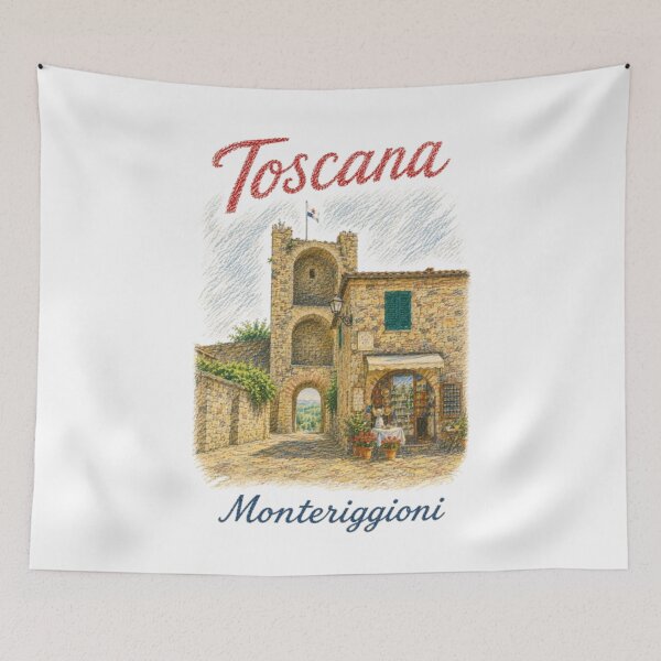 Item preview, Monteriggioni Tuscany Italian Medieval Village Illustration designed and sold by JOANNASKAH.