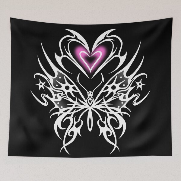 Item preview, Butterfly with neon pink heart, tribal cybergoth sigilism designed and sold by Tribalgothss.