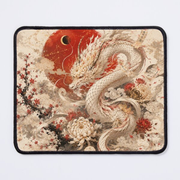 Item preview, White Chrysanthemum Dragon – Japanese Fantasy Art designed and sold by Kikuryu.