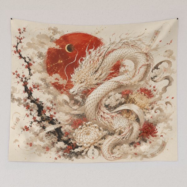 Item preview, White Chrysanthemum Dragon – Japanese Fantasy Art designed and sold by Kikuryu.