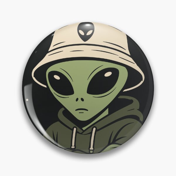 Item preview, Grow Up Earthlings Funny Alien Badge Design with Bucket Hat Retro Sci-Fi Humor designed and sold by American Spirit.