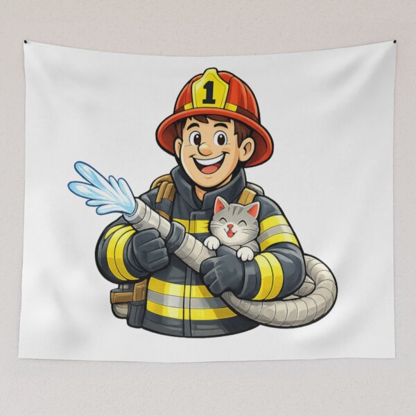 Item preview, Fireman holding a hose and cat designed and sold by JamesDunican.
