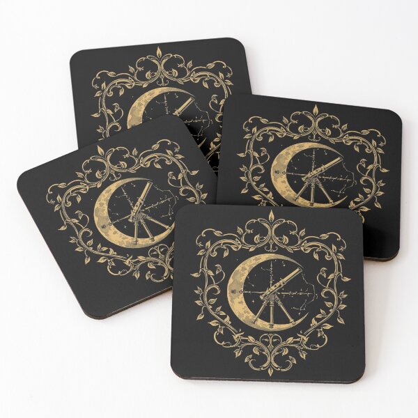Item preview, Vintage Astronomy Celestial Moon and Telescope Crest designed and sold by ChamberOfBooks.