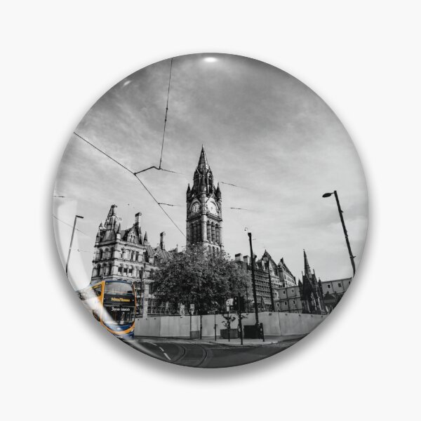 Item preview, Manchester Cityscape Black and White with Iconic Bus designed and sold by MagnishArt.