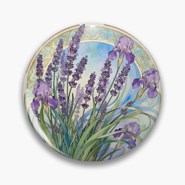 Item preview, Art Nouveau Lavender and Tall Bearded Iris Flowers designed and sold by Glimmersmith.