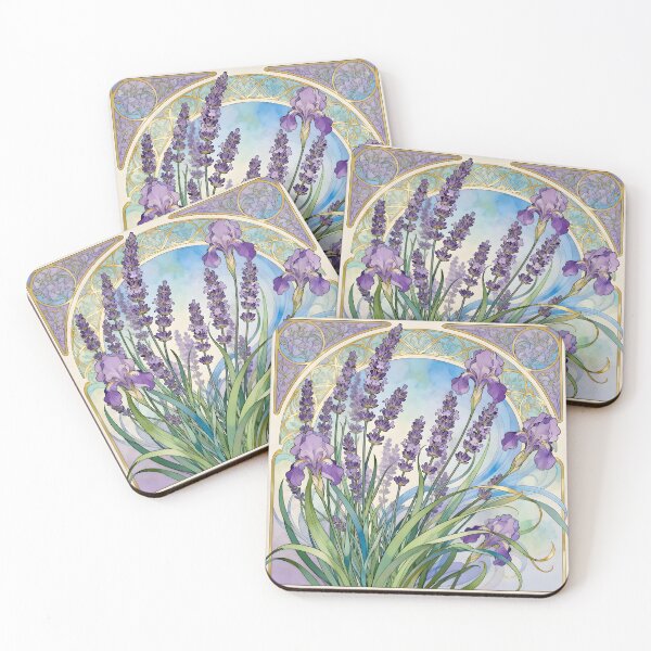 Item preview, Art Nouveau Lavender and Tall Bearded Iris Flowers designed and sold by Glimmersmith.