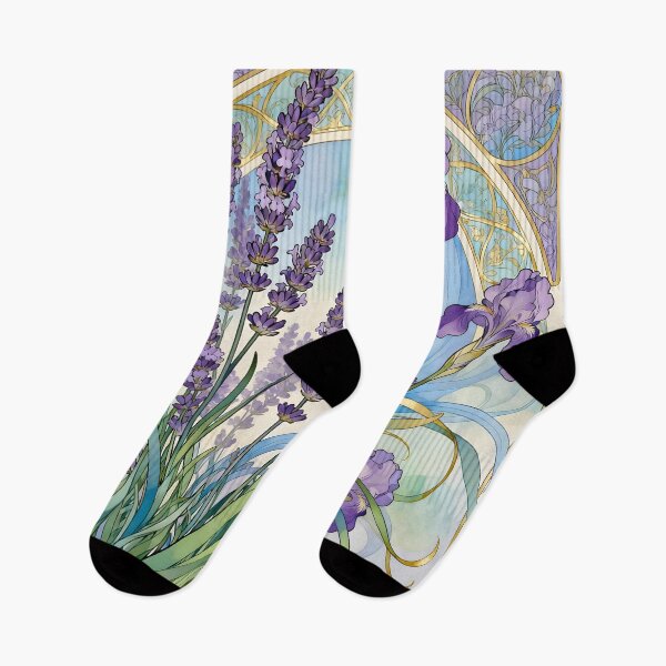 Item preview, Art Nouveau Lavender and Tall Bearded Iris Flowers designed and sold by Glimmersmith.