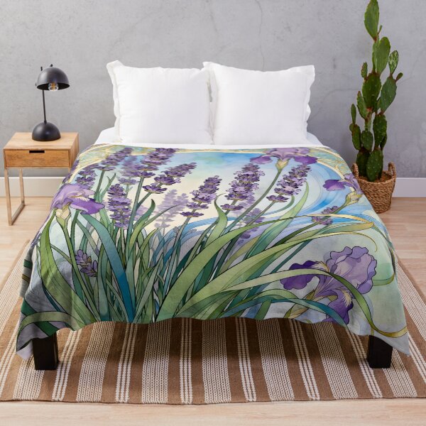 Item preview, Art Nouveau Lavender and Tall Bearded Iris Flowers designed and sold by Glimmersmith.