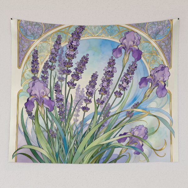 Item preview, Art Nouveau Lavender and Tall Bearded Iris Flowers designed and sold by Glimmersmith.