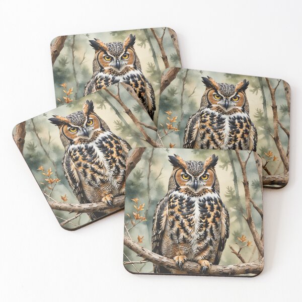 Item preview, Great Horned Owl Watercolor Wildlife Bird Art designed and sold by MaverlyShop.