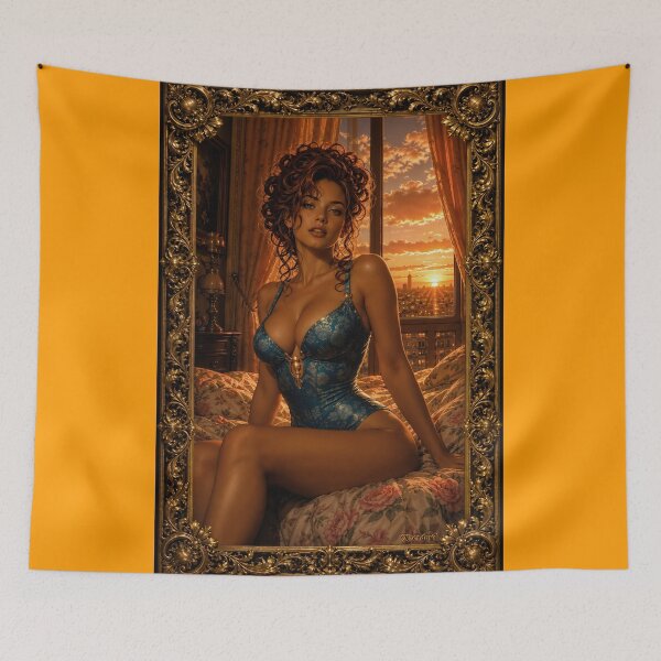 Item preview, Sunset Glamour Portrait Masterpiece Of Genevieve Sorin Alluring AI Concept Art by Xzendor7 designed and sold by Xzendor7 Digital Art Creations.