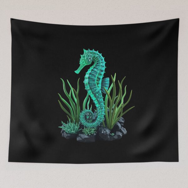Item preview, ​Neon Solarpunk Seahorse Futuristic Ocean Aquarium designed and sold by Shape-Forge.