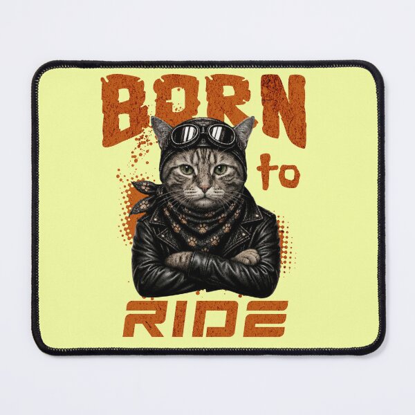 Item preview, Gray Tabby Cat Biker Design – Born To Ride Funny Motorcycle Gray Tabby Print designed and sold by PixelsPaws.