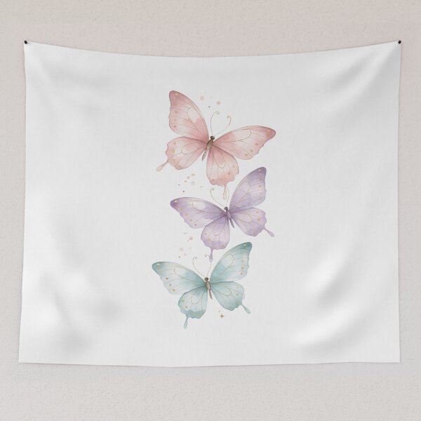 Item preview, Pastel Butterfly Trio Aesthetic Soft Pink  Lavender Mint Art Gift for Her Sticker Print designed and sold by DreamelleStudio.