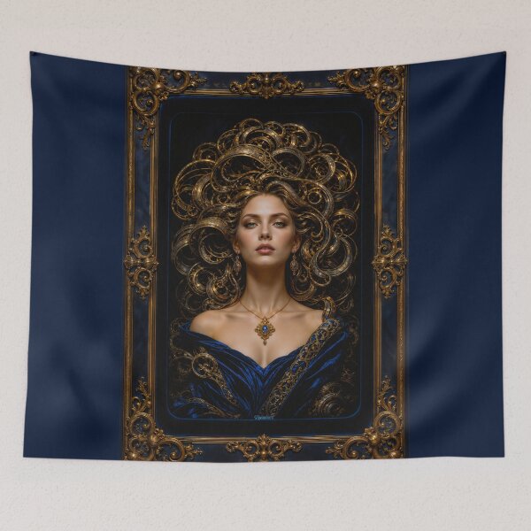 Item preview, Regal Portrait Of Aurelia Castellan In Golden Opulence Grand AI Concept Art by Xzendor7 designed and sold by Xzendor7 Digital Art Creations.