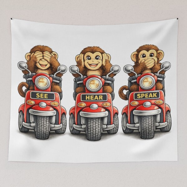 Item preview, see no evil,hear no evil,speak no evil monkeys on scooters designed and sold by JamesDunican.