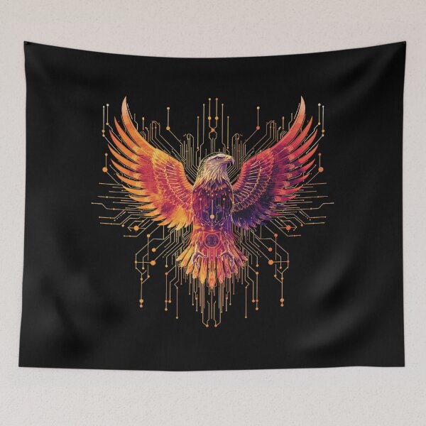 Item preview, Neon Solarpunk Eagle Majestic Circuit Board Design designed and sold by Shape-Forge.