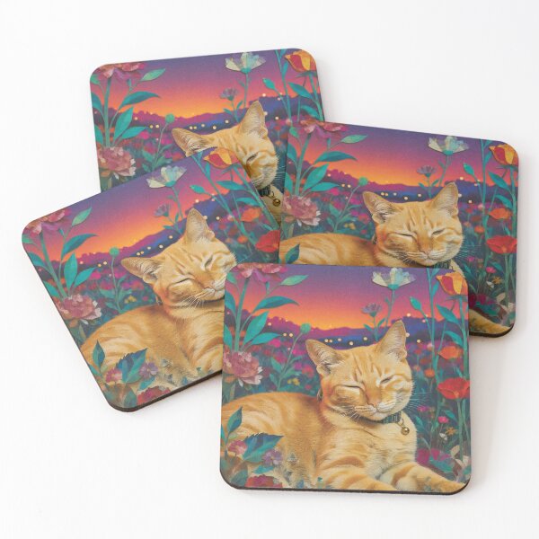 Item preview, Zen Orange Cat in Floral Garden Paper Collage designed and sold by PorfileJ.