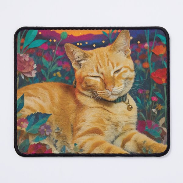 Item preview, Zen Orange Cat in Floral Garden Paper Collage designed and sold by PorfileJ.
