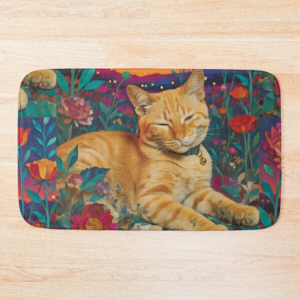 Item preview, Zen Orange Cat in Floral Garden Paper Collage designed and sold by PorfileJ.