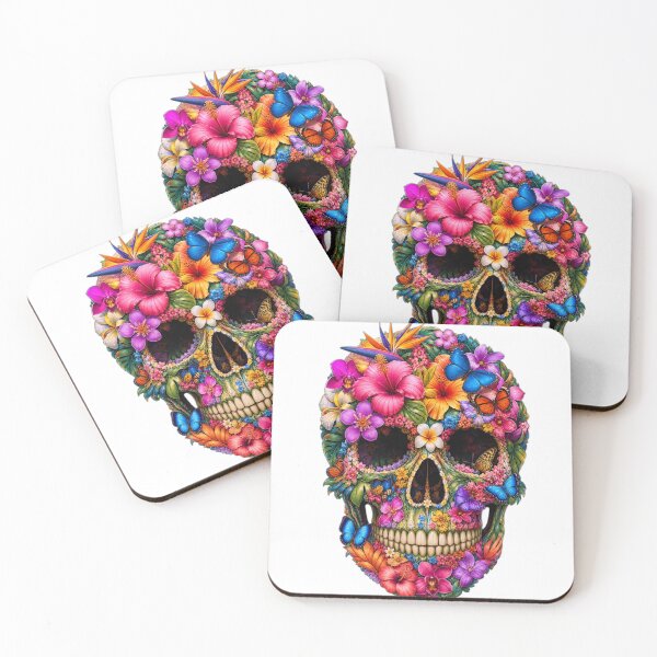 Item preview, Colorful Floral Skull with Butterflies Art" designed and sold by DuomoDesign.
