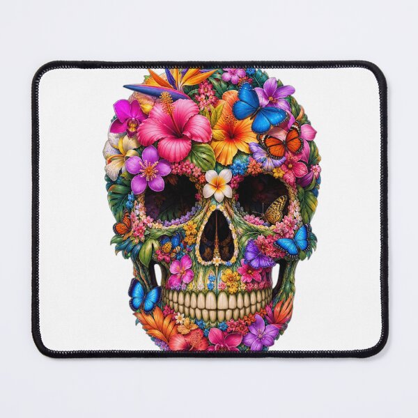 Item preview, Colorful Floral Skull with Butterflies Art" designed and sold by DuomoDesign.