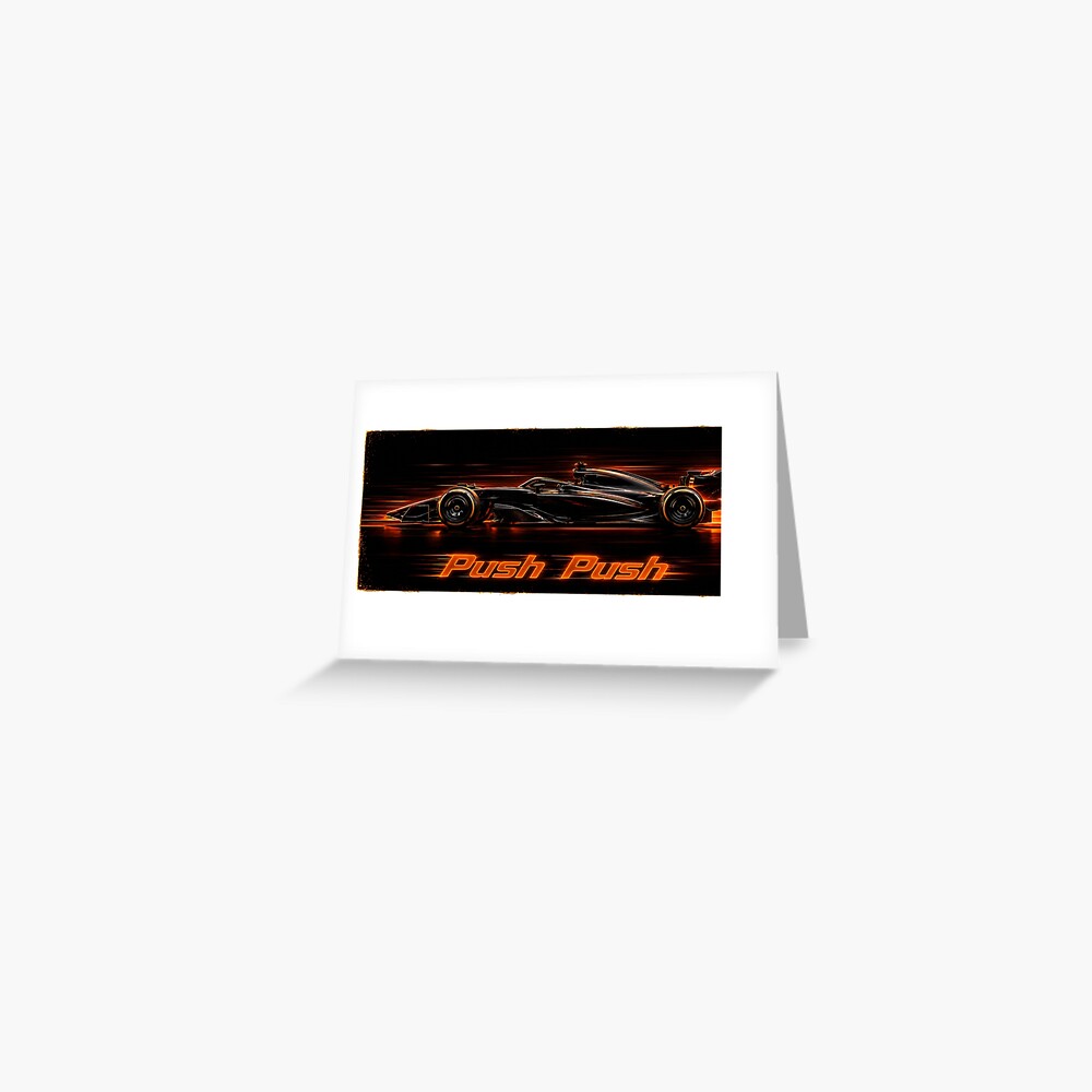 Neon Push Push Grand Prix Racer Speed Art on a greeting card