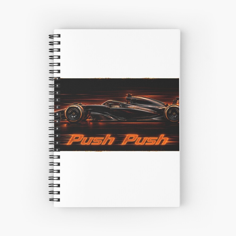 Neon Push Push Grand Prix Racer Speed Art on a spiral notebook