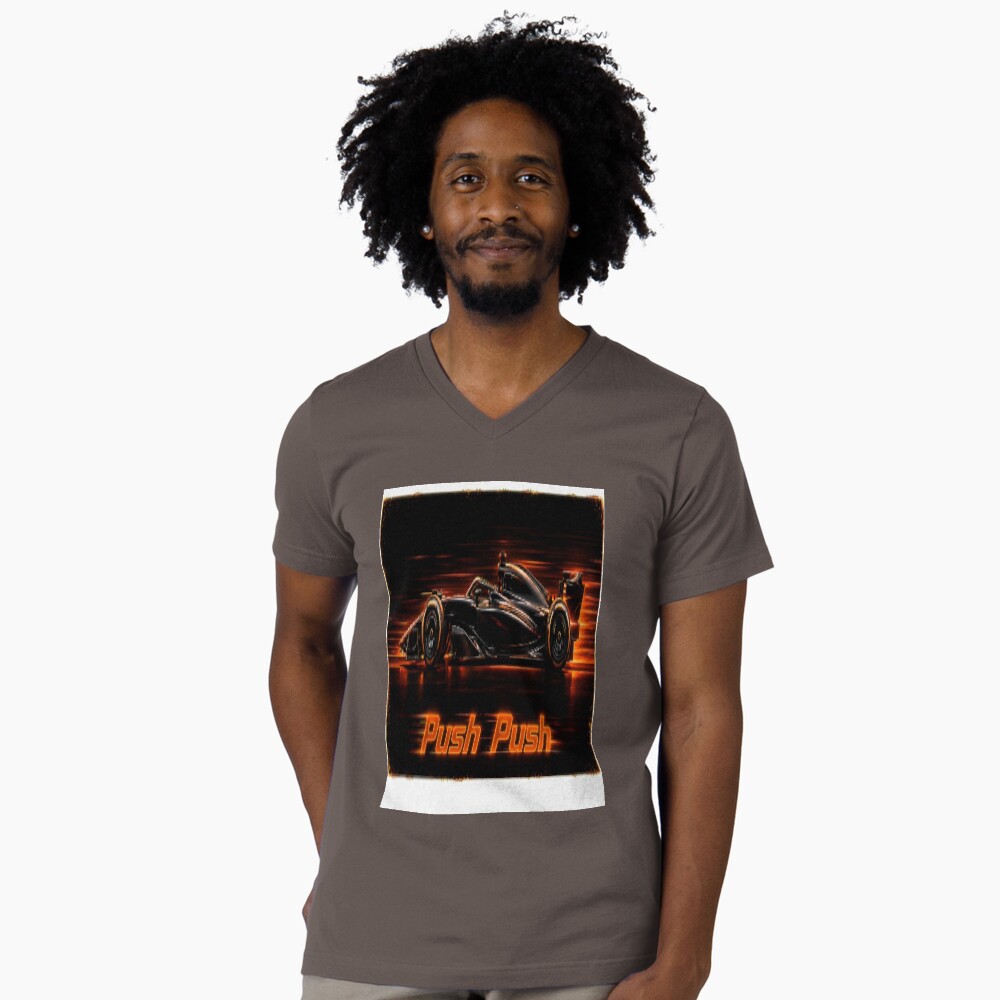 Neon Push Push Grand Prix Racer Speed Art on a v-neck t-shirt