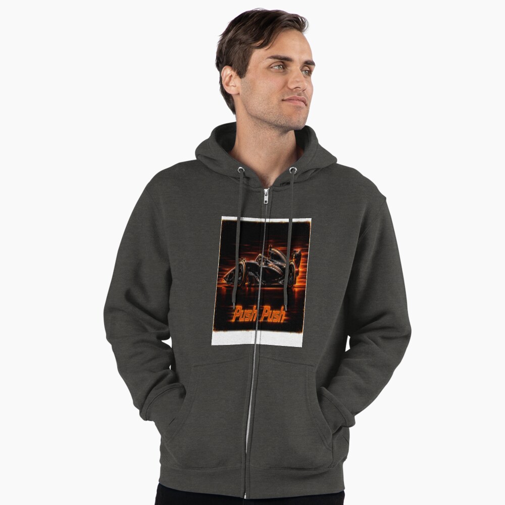 Neon Push Push Grand Prix Racer Speed Art on a zip hoodie