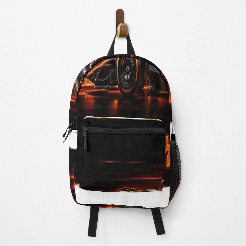 Neon Push Push Grand Prix Racer Speed Art on a backpack