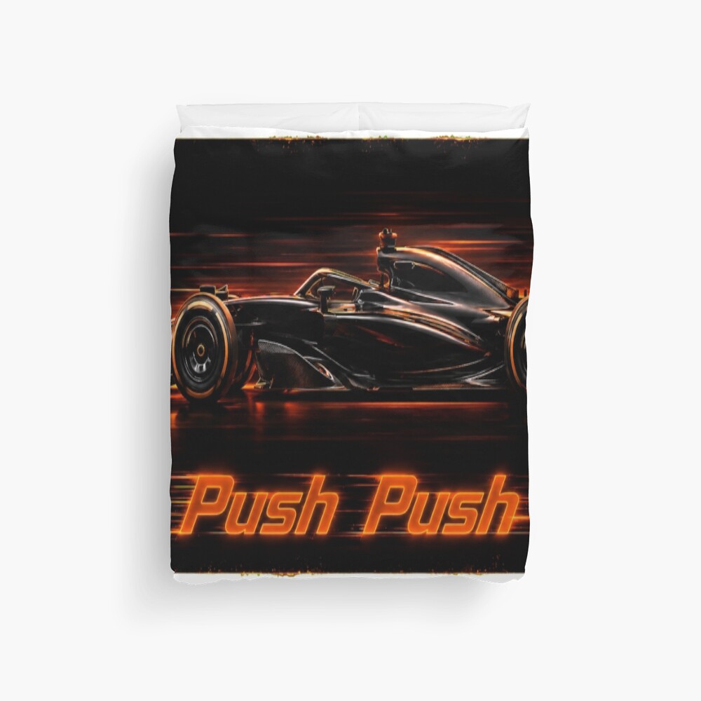 Neon Push Push Grand Prix Racer Speed Art on a duvet cover