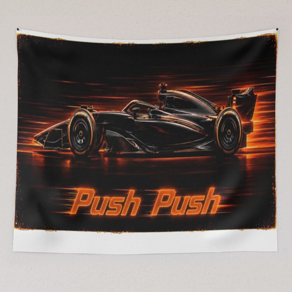 Neon Push Push Grand Prix Racer Speed Art on a tapestry