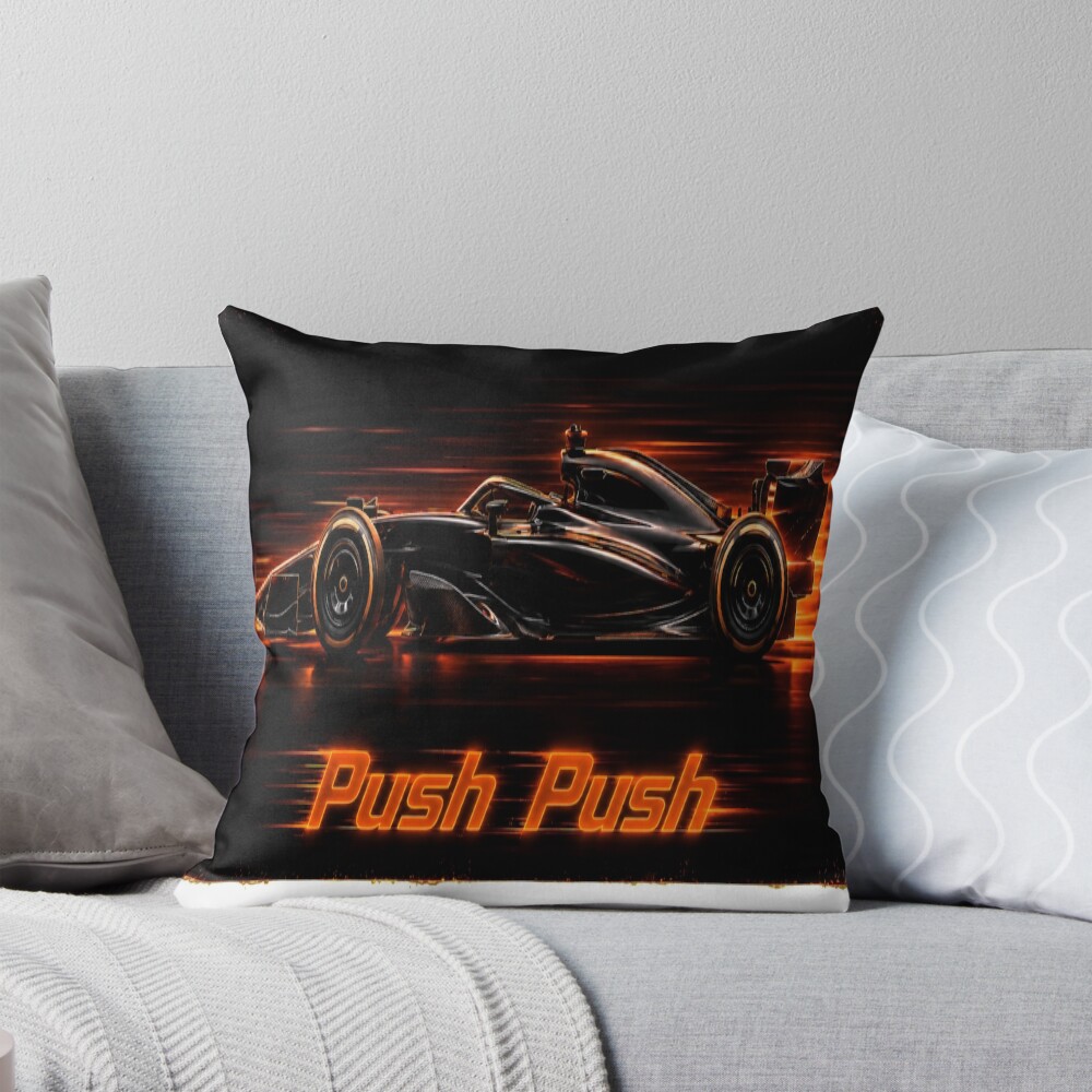 Neon Push Push Grand Prix Racer Speed Art on a throw pillow