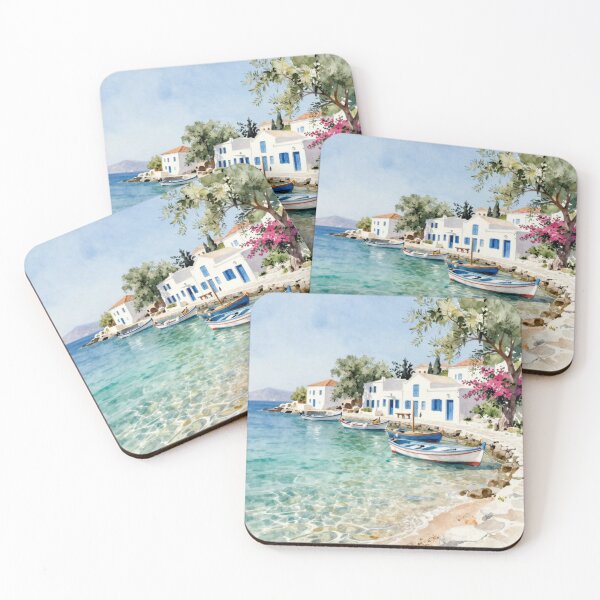 Item preview, Mediterranean Harbor Watercolor Village designed and sold by Ioanna-Studio.