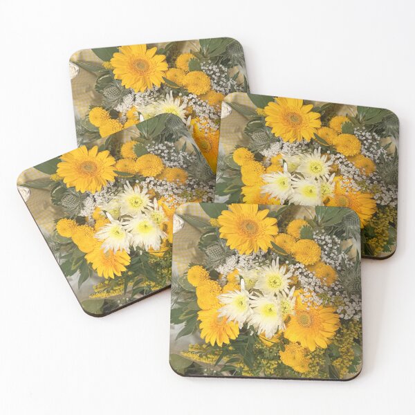 Item preview, Bright Yellow Gerbera Flower Bouquet with White Blossoms designed and sold by PhuongVoArt.
