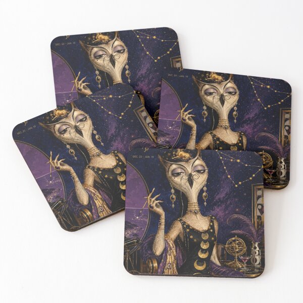 Item preview, Capricorn Moon Owl - Art Deco Zodiac Astrology Art designed and sold by Natalia-Vlad.
